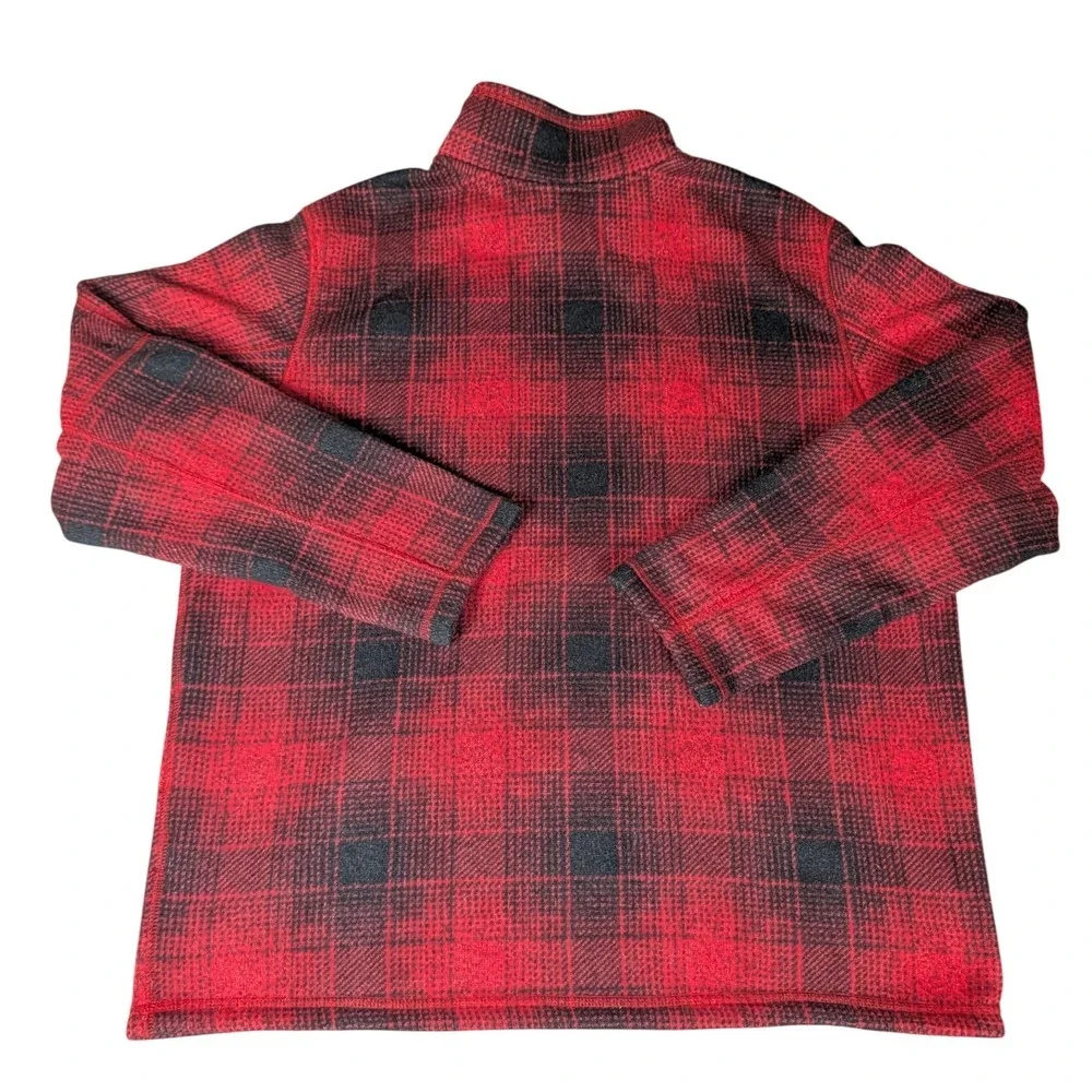 The North Face Mens Red Black Buffalo Plaid 1/4 Zip Sherpa Lined Fleece Pullover